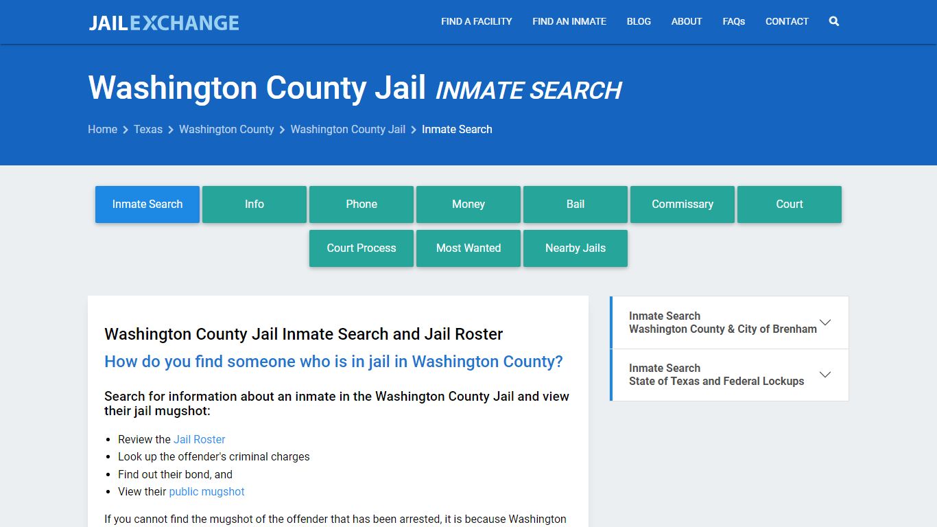 Inmate Search: Roster & Mugshots - Washington County Jail, TX